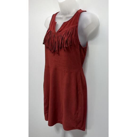 Express Red Faux Suede Fringe Dress Size Extra Small - Picture 3 of 6
